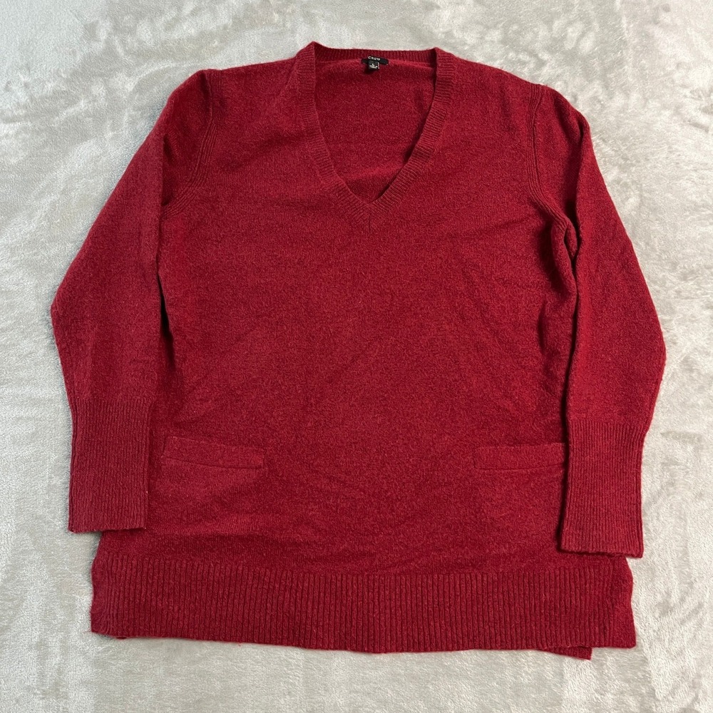 J.Crew Red Merino Wool Alpaca Blend V-Neck Pocket Tunic Sweater Womens L Cottage